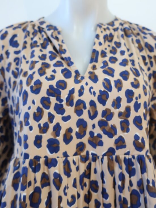 Womens Vineyard Vine Tan Blue (Item- 813) Leopard Print Tiered Mini Dress S - Picture 3 of 11